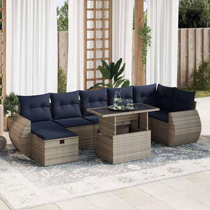 Set Divani Giardino 8 pz con Cuscini Grigio Polyrattan Acacia