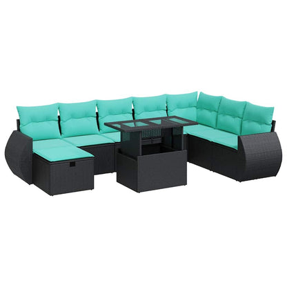 Set Divano da Giardino 9pz con Cuscini Grigio Polyrattan Acacia