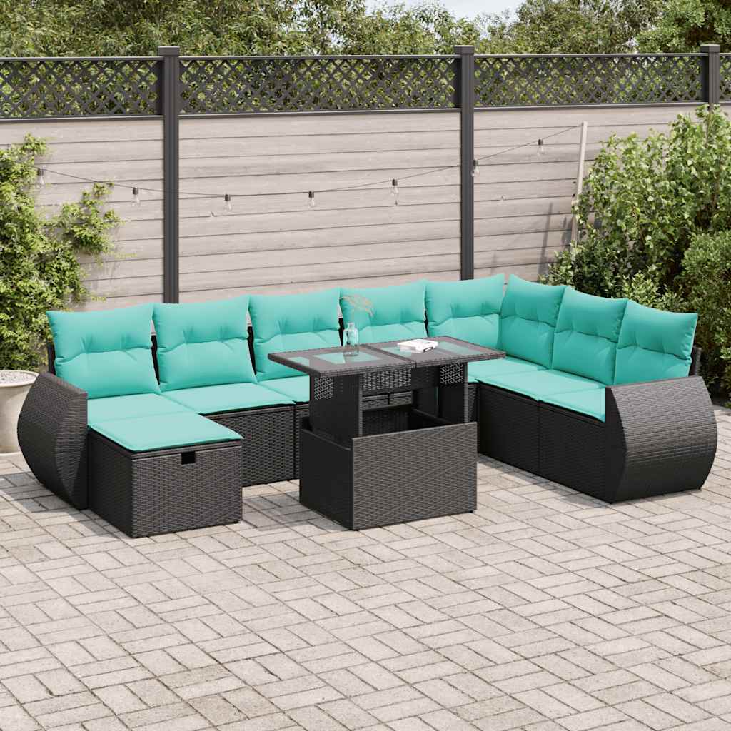 Set Divano da Giardino 9pz con Cuscini Grigio Polyrattan Acacia | homemem39