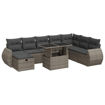 Set Divano da Giardino 9 pz con Cuscini Grigio in Polyrattan | homemem39