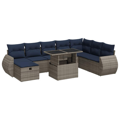 Set Divani Giardino 9 pz con Cuscini Marrone Polyrattan Acacia