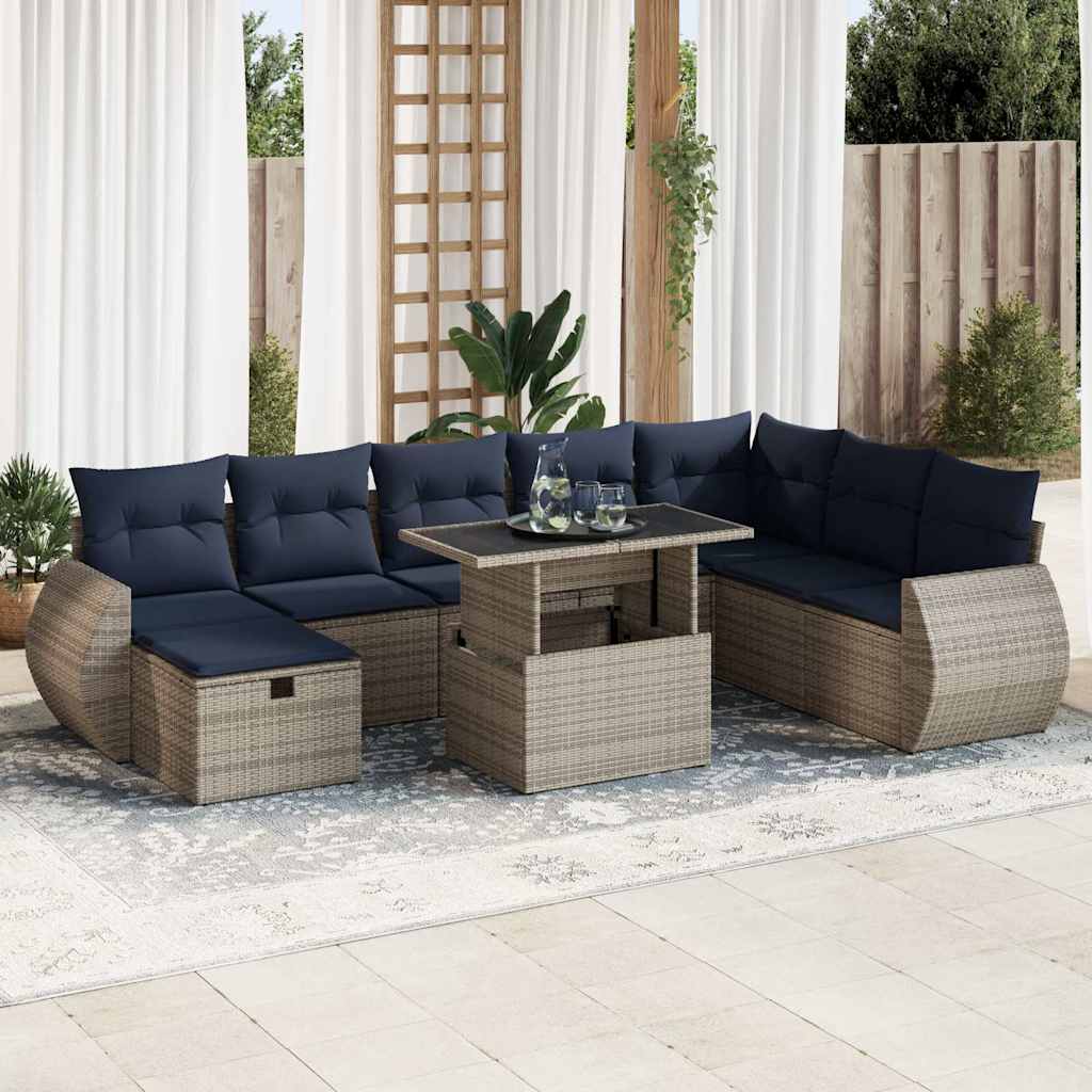 Set Divani Giardino 9 pz con Cuscini Marrone Polyrattan Acacia