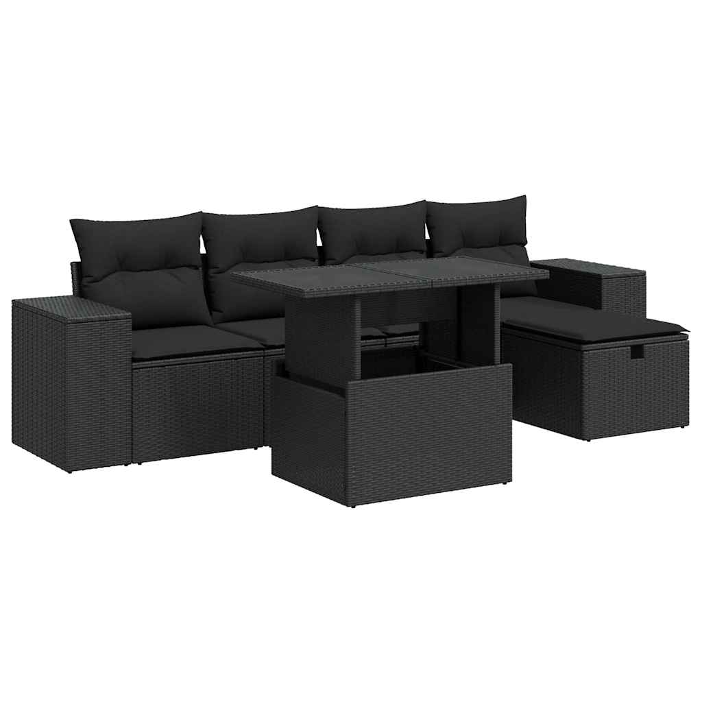 Set Divano da Giardino 6 pz con Cuscini Nero in Polyrattan | homemem39