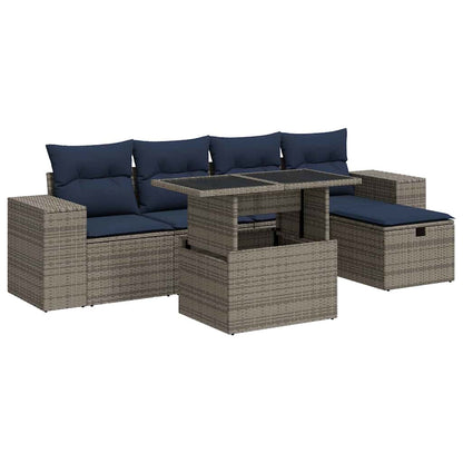 Set Divano Giardino 6 pz con Cuscini Marrone Polyrattan Acacia | homemem39