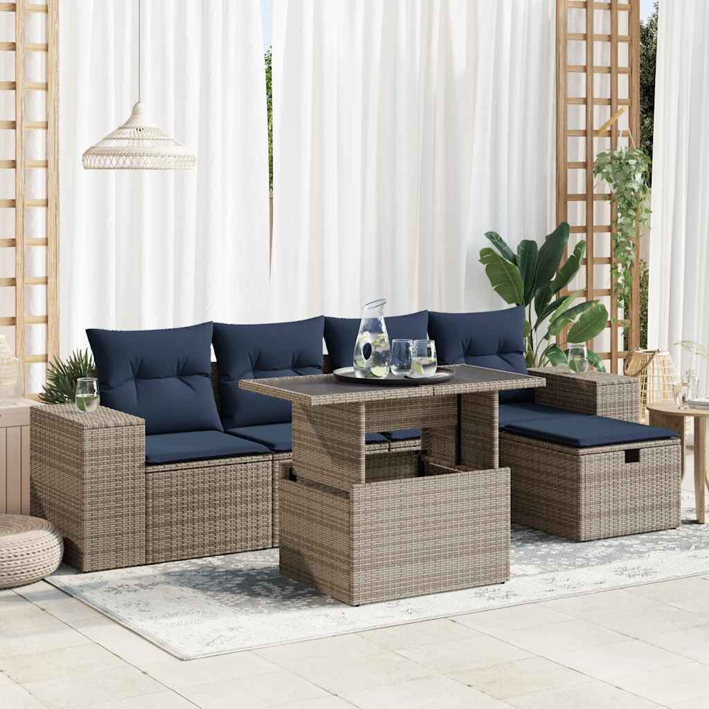 Set Divano Giardino 6 pz con Cuscini Marrone Polyrattan Acacia