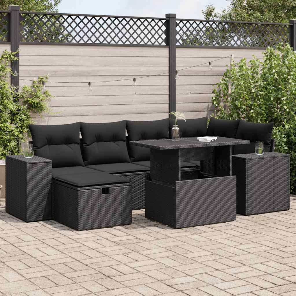 Set Divani da Giardino con Cuscini 8 pz Nero in Polyrattan | homemem39
