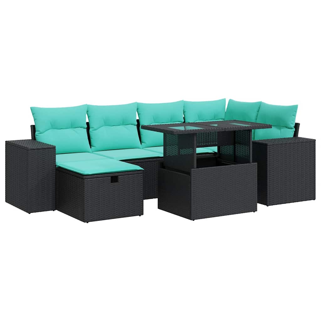 Set Divani da Giardino 7pz con Cuscini Grigio Polyrattan Acacia