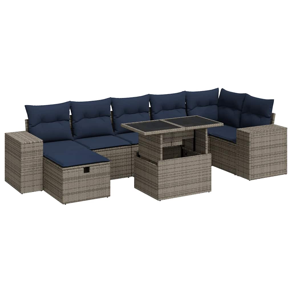 Set Divani Giardino 8 pz con Cuscini Marrone Polyrattan Acacia | homemem39