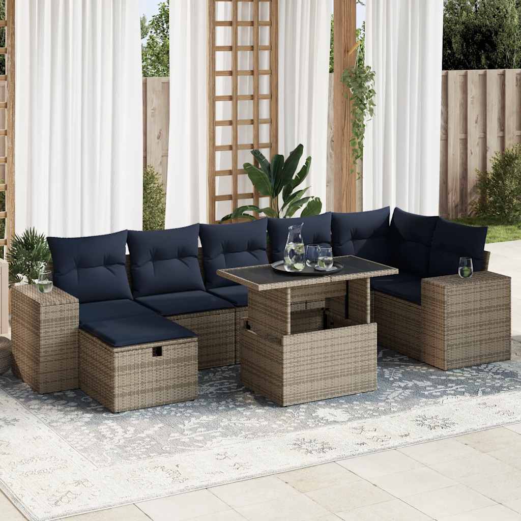 Set Divani Giardino 8 pz con Cuscini Marrone Polyrattan Acacia | homemem39