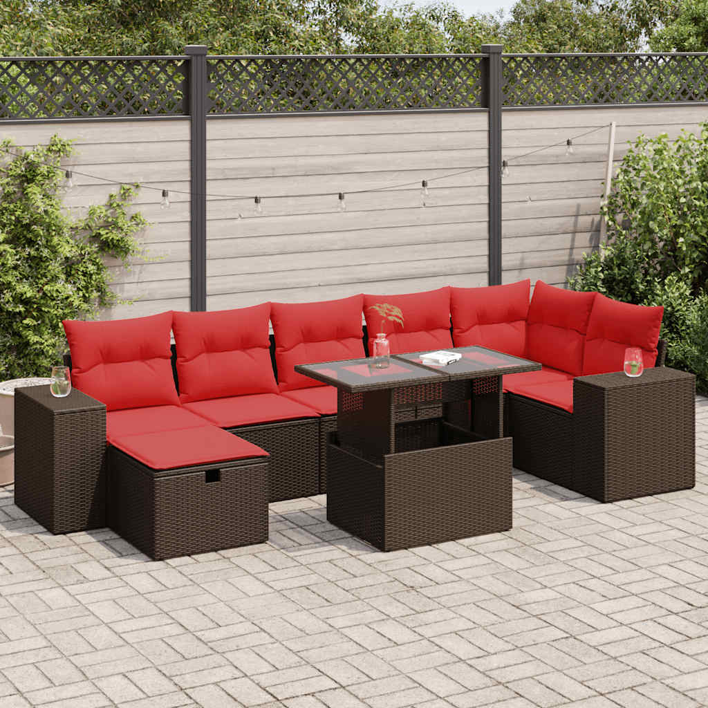 Set Divani da Giardino con Cuscini 8 pz Nero Polyrattan Acacia