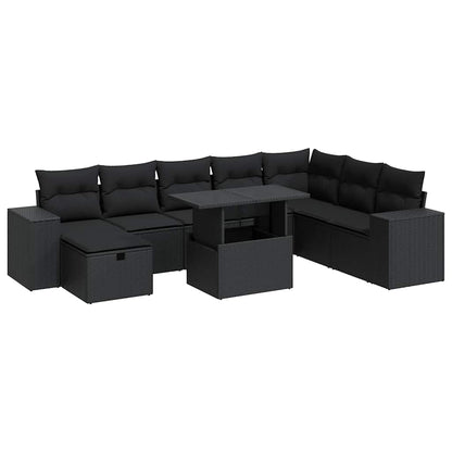 Set Divani da Giardino 9 pz con Cuscini Nero in Polyrattan | homemem39