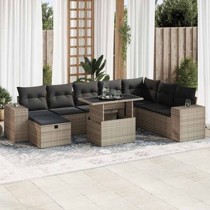 Set Divano da Giardino 9 pz con Cuscini Grigio in Polyrattan | homemem39