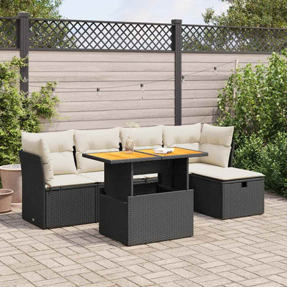 Set Divano da Giardino 6 pz con Cuscini Nero Polyrattan Acacia | homemem39
