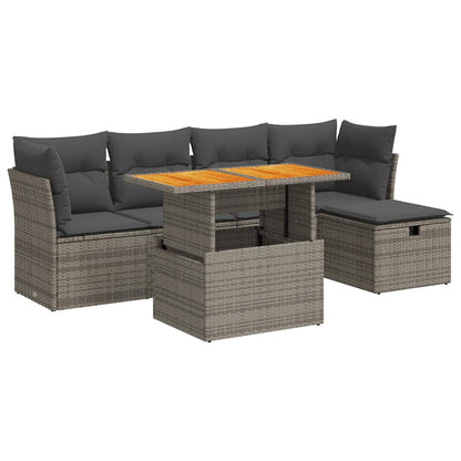 Set Divano da Giardino 6pz con Cuscini Grigio Polyrattan Acacia | homemem39