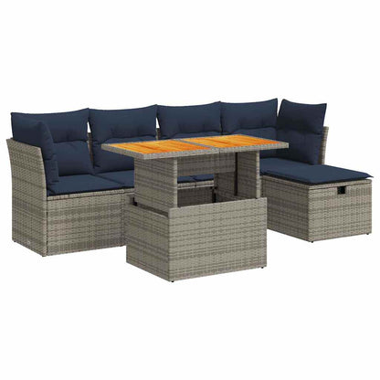 Set Divano da Giardino 6pz con Cuscini Grigio Polyrattan Acacia | homemem39