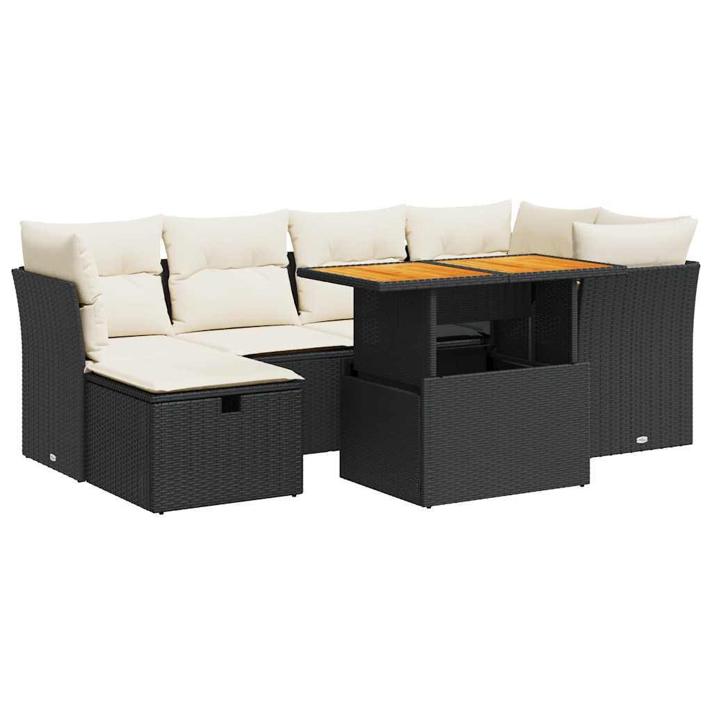 Set Divani da Giardino con Cuscini 7pz Nero Polyrattan Acacia | homemem39