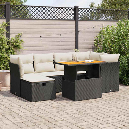 Set Divani da Giardino con Cuscini 7pz Nero Polyrattan Acacia | homemem39