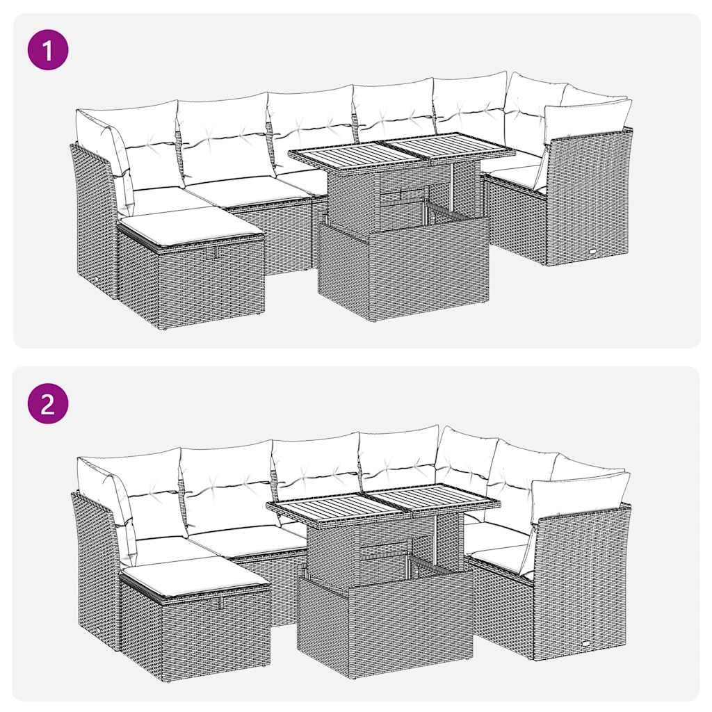 Set Divani da Giardino con Cuscini 8 pz Nero Polyrattan Acacia