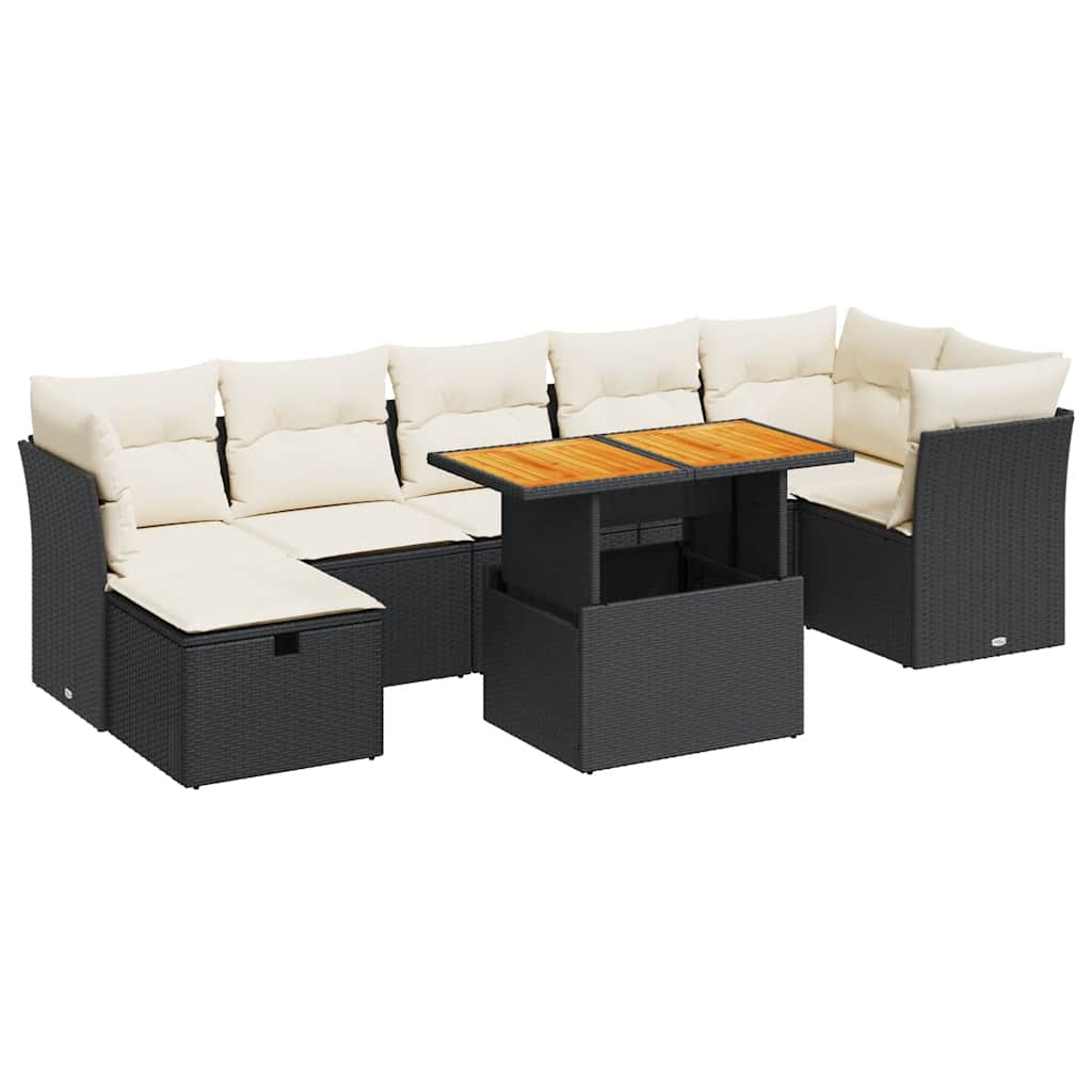 Set Divani da Giardino con Cuscini 8 pz Nero Polyrattan Acacia | homemem39