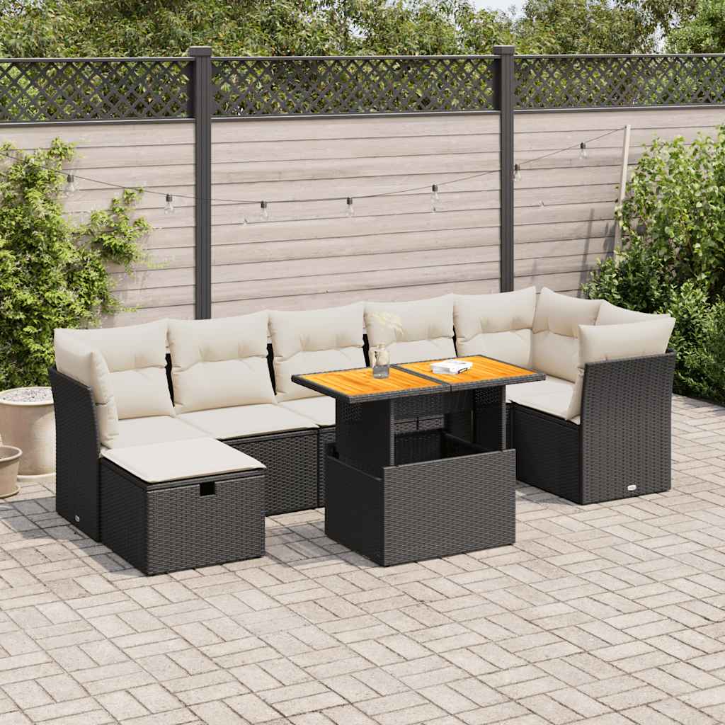 Set Divani da Giardino con Cuscini 8 pz Nero Polyrattan Acacia | homemem39