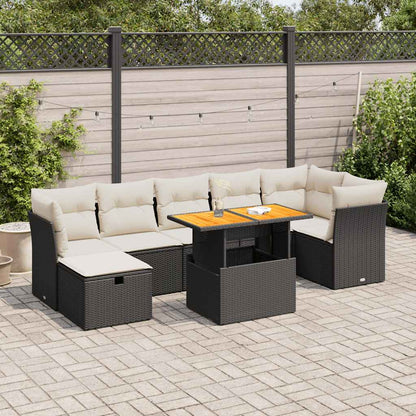 Set Divani da Giardino con Cuscini 8 pz Nero Polyrattan Acacia | homemem39
