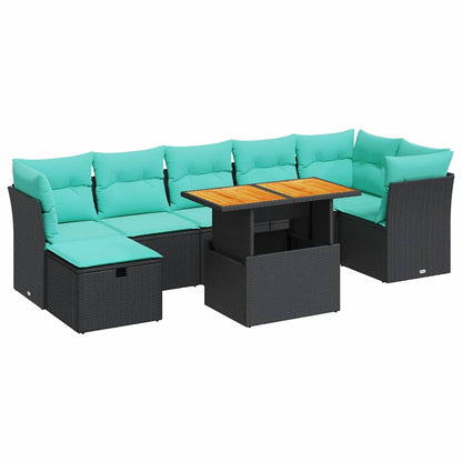 Set Divano da Giardino 8pz con Cuscini Grigio Polyrattan Acacia