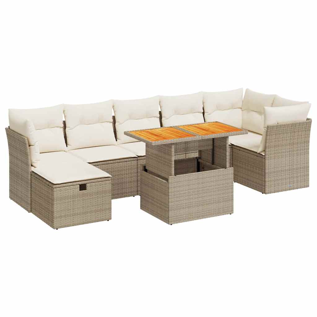 Set Divano da Giardino 8 pz con Cuscini Beige Polyrattan Acacia | homemem39