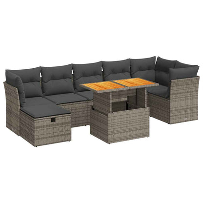 Set Divano da Giardino 8pz con Cuscini Grigio Polyrattan Acacia