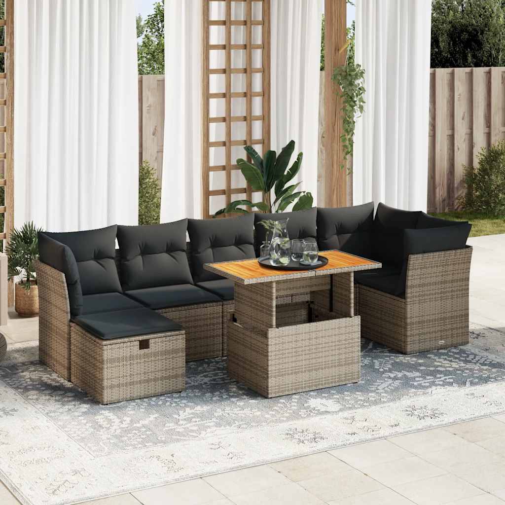Set Divano da Giardino 8pz con Cuscini Grigio Polyrattan Acacia | homemem39