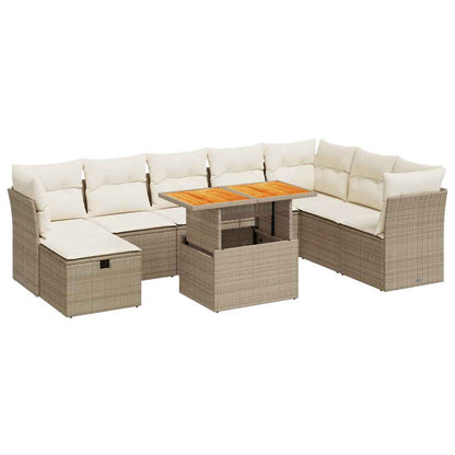 Set Divano da Giardino 9 pz con Cuscini Beige Polyrattan Acacia | homemem39