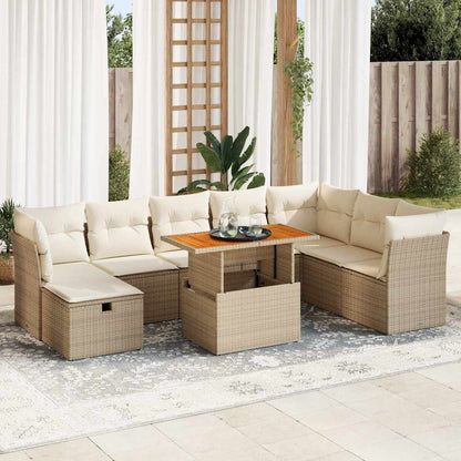 Set Divano da Giardino 9 pz con Cuscini Beige Polyrattan Acacia | homemem39