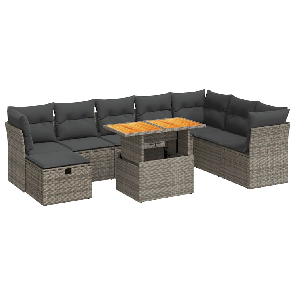 Set Divano da Giardino 9pz con Cuscini Grigio Polyrattan Acacia | homemem39