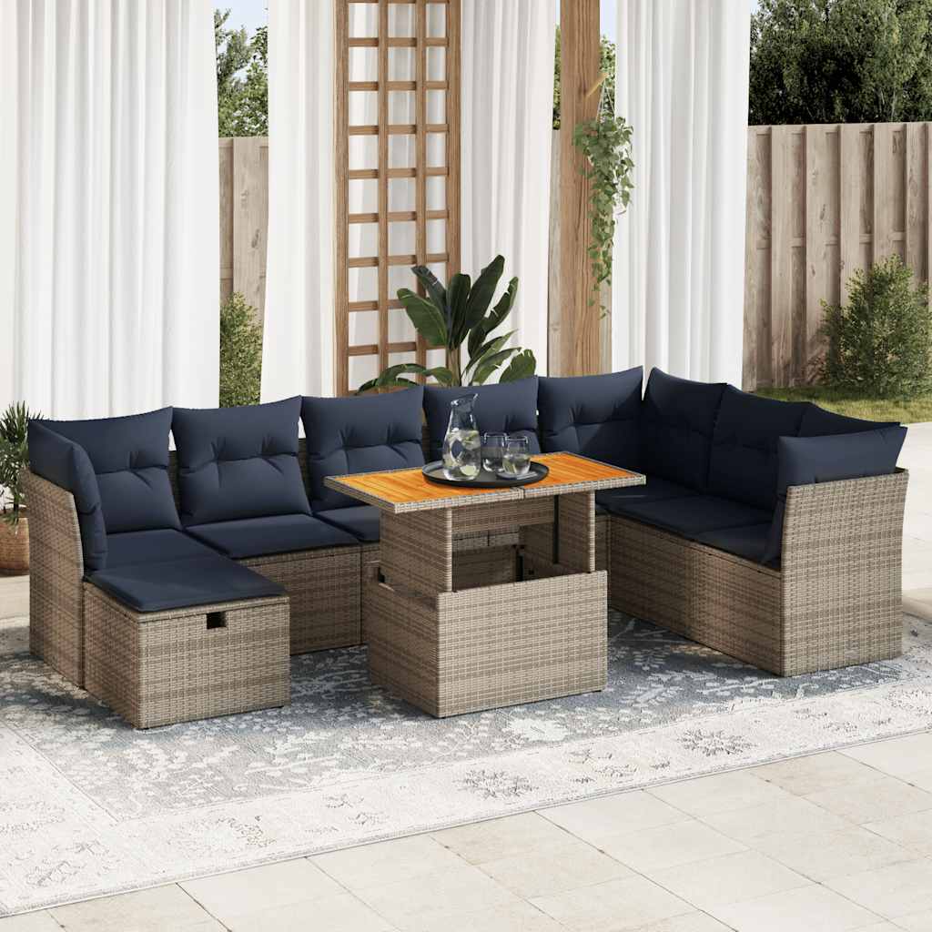 Set Divani Giardino 9 pz con Cuscini Marrone Polyrattan Acacia | homemem39