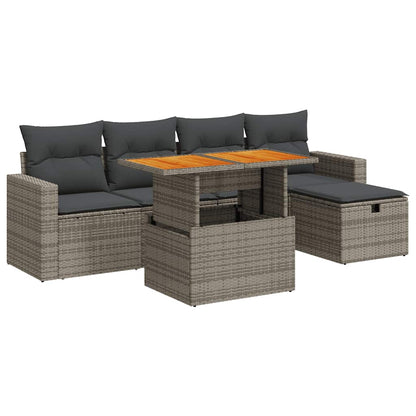 Set Divano da Giardino 6pz con Cuscini Grigio Polyrattan Acacia | homemem39