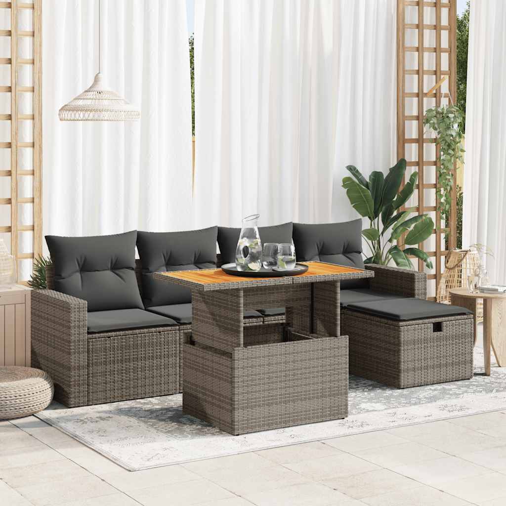 Set Divano da Giardino 6pz con Cuscini Grigio Polyrattan Acacia | homemem39