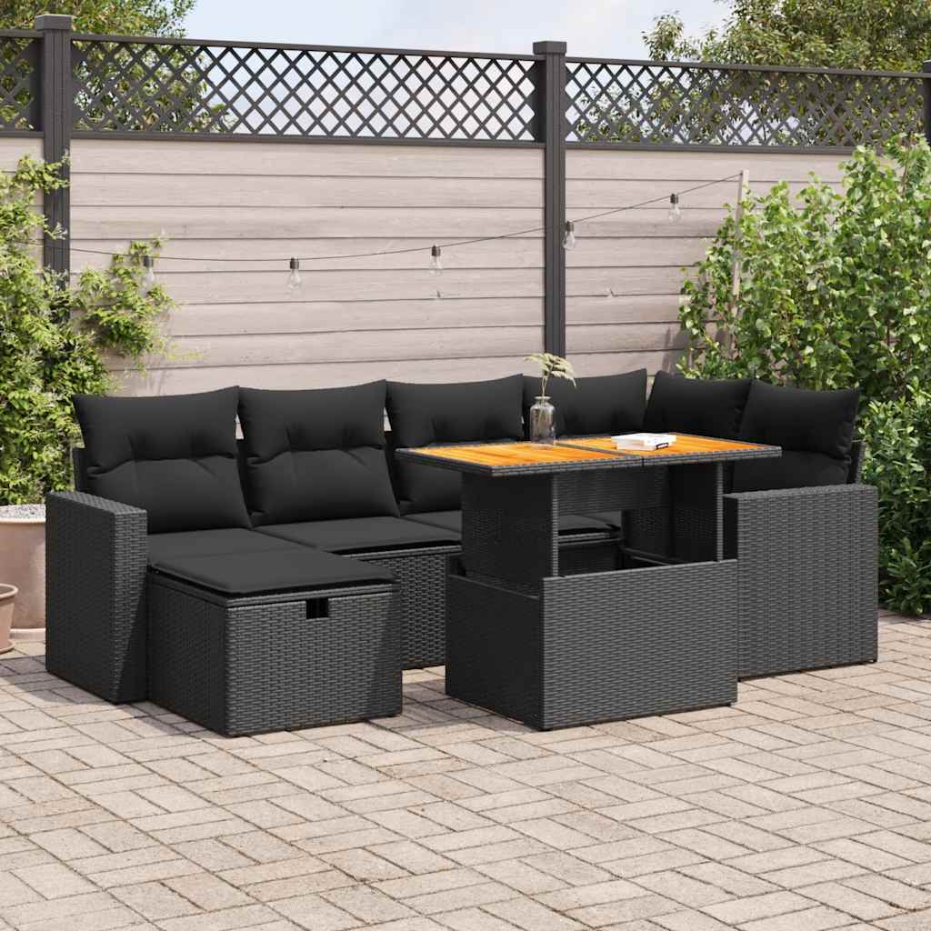 Set Divani da Giardino con Cuscini 8 pz Nero Polyrattan Acacia | homemem39