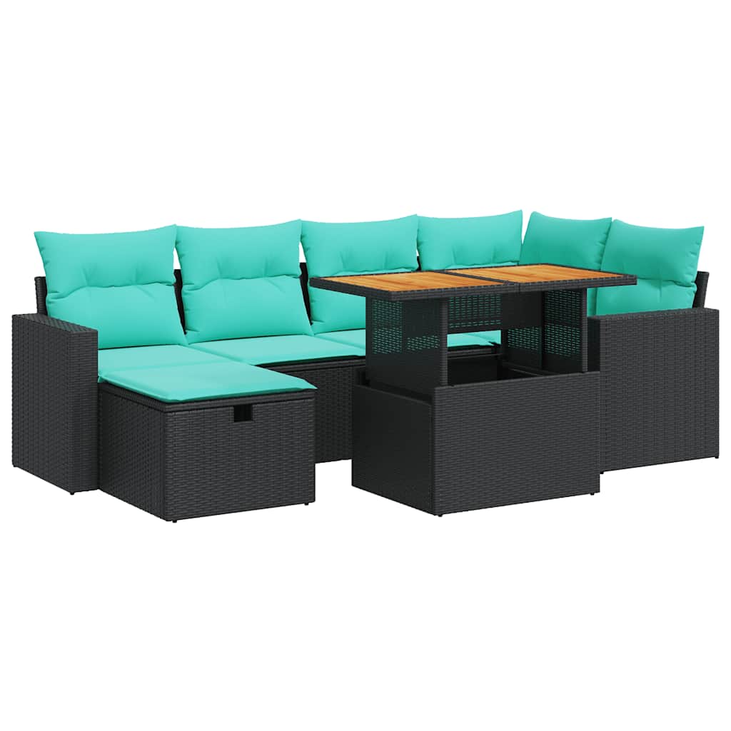 Set Divani Giardino 7 pz con Cuscini Marrone Polyrattan Acacia | homemem39