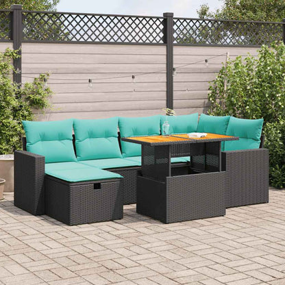 Set Divani Giardino 7 pz con Cuscini Marrone Polyrattan Acacia | homemem39