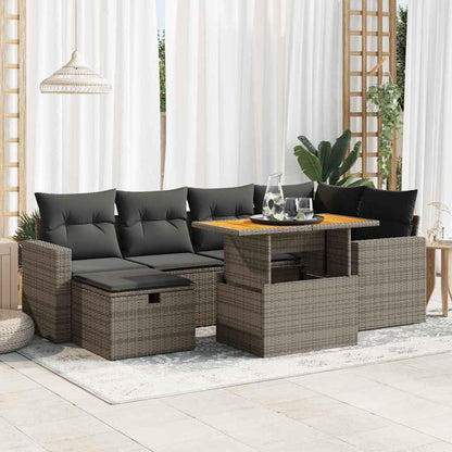 Set Divano da Giardino 8pz con Cuscini Grigio Polyrattan Acacia | homemem39