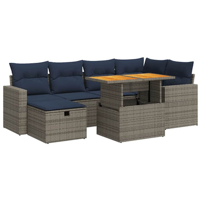 Set Divani da Giardino con Cuscini 7pz Nero Polyrattan Acacia | homemem39