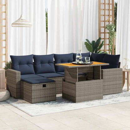 Set Divani da Giardino con Cuscini 7pz Polyrattan Acacia