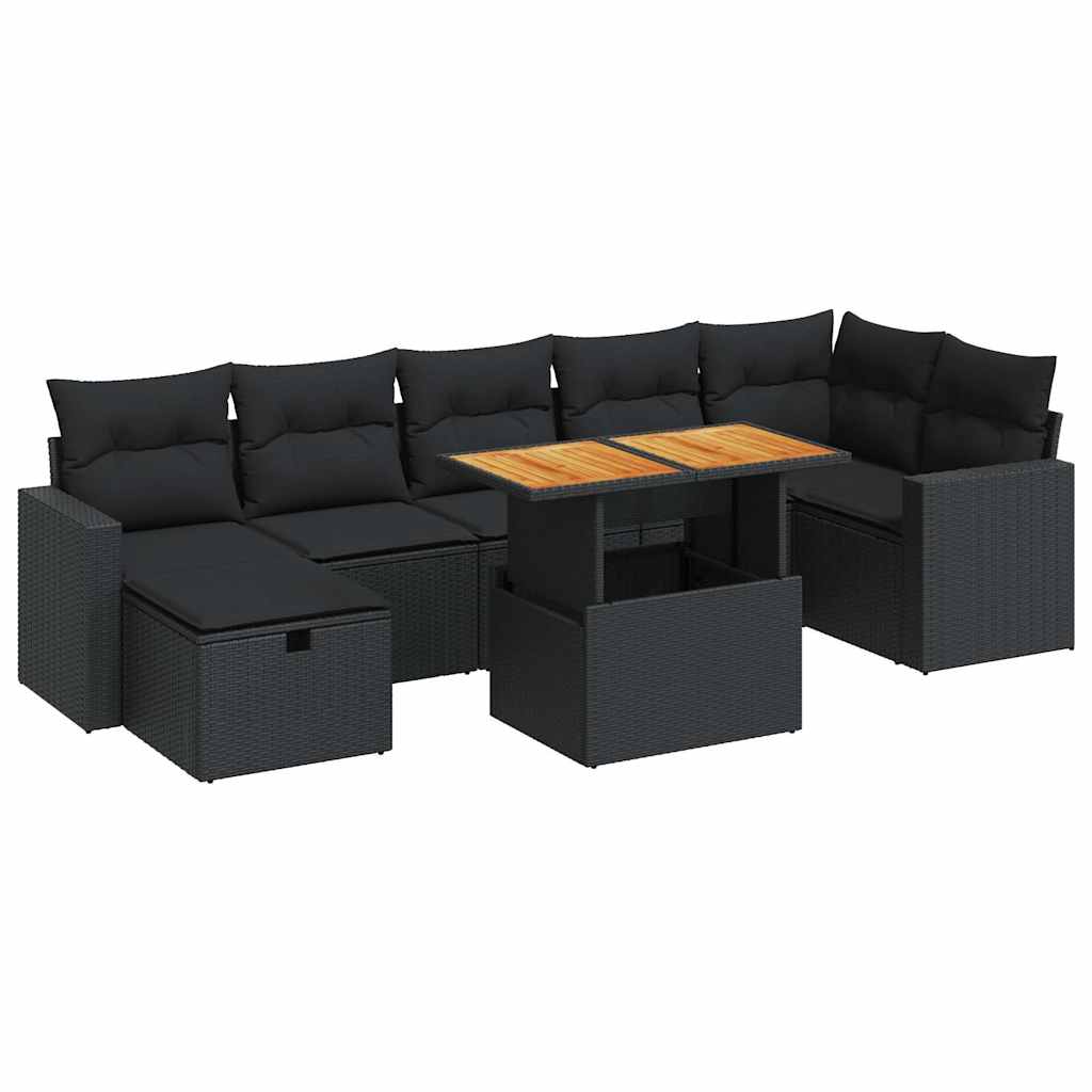 Set Divani da Giardino 5 pz con Cuscini Nero Polyrattan Acacia | homemem39