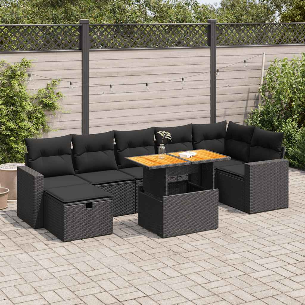 Set Divani da Giardino 5 pz con Cuscini Nero Polyrattan Acacia | homemem39