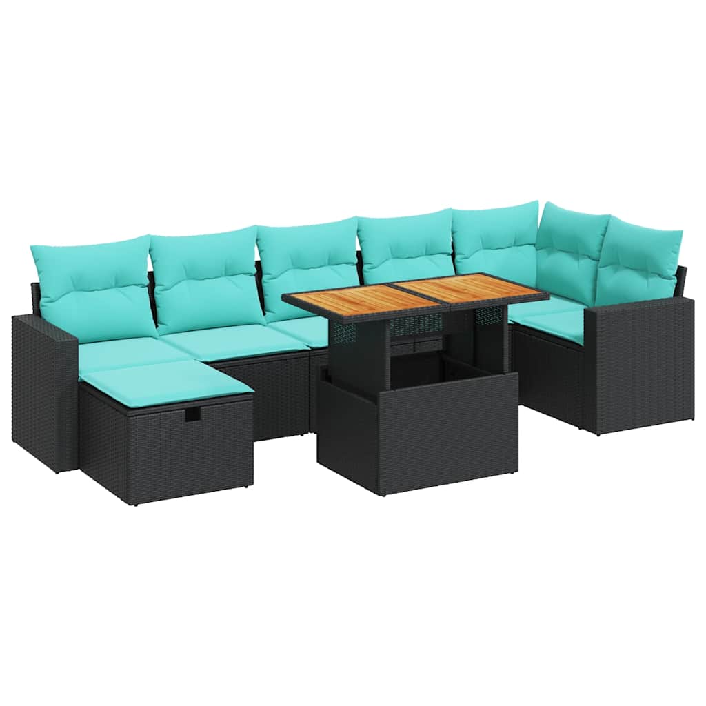 Set Divano da Giardino 8pz con Cuscini Grigio Polyrattan Acacia