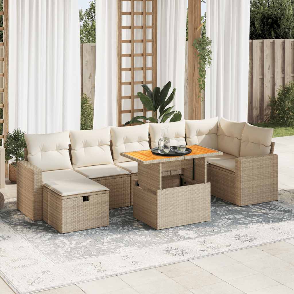 Set Divano da Giardino 5 pz con Cuscini Beige Polyrattan Acacia | homemem39