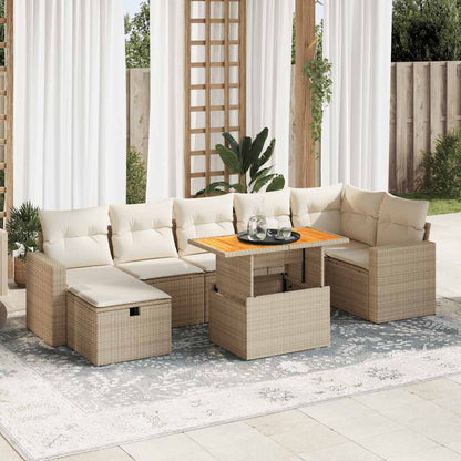 Set Divano da Giardino 5 pz con Cuscini Beige Polyrattan Acacia | homemem39