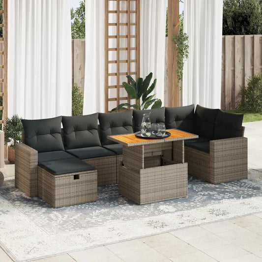Set Divano Giardino 5 pz con Cuscini Grigio Polyrattan Acacia