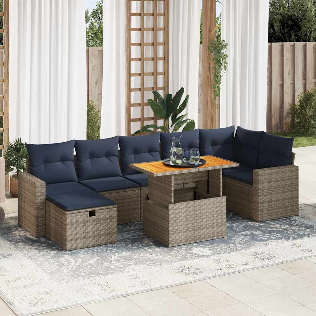 Set Divani Giardino 8 pz con Cuscini Marrone Polyrattan Acacia | homemem39