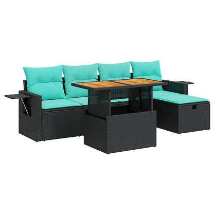 Set Divano da Giardino 6 pz con Cuscini Nero Polyrattan Acacia | homemem39