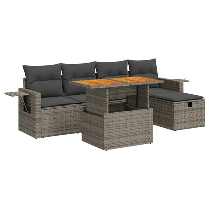 Set Divano da Giardino 6pz con Cuscini Grigio Polyrattan Acacia | homemem39